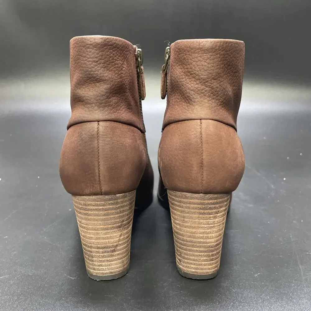 Cole Haan Womens 6.5 B Brown Pebbled Leather Ankle Boots Block Heel Zip (READ)